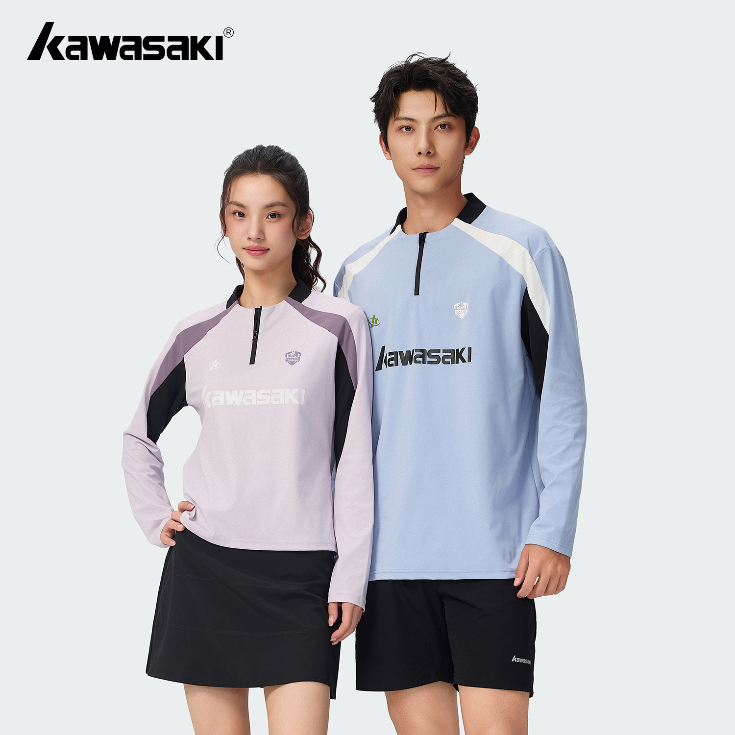 kawasaki/川崎小蛮腰运动长袖圆领速干秋冬休闲透气羽毛球运动服