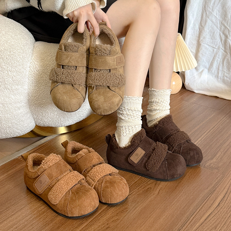 软皮版加绒勃肯鞋女雪地靴新款秋冬毛毛鞋一脚蹬