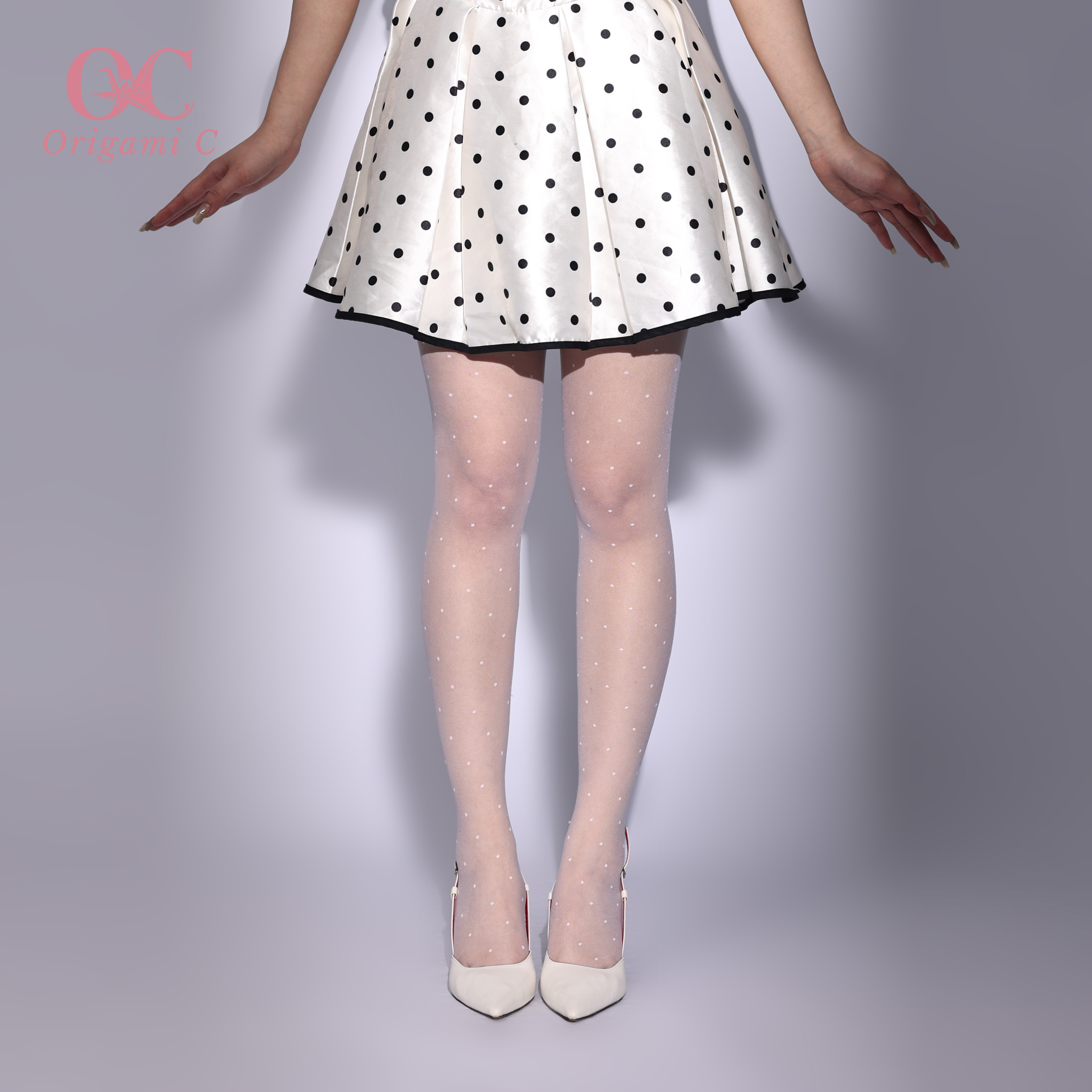 千纸鹤自制韩系复古欧美波点黑色肤色丝袜