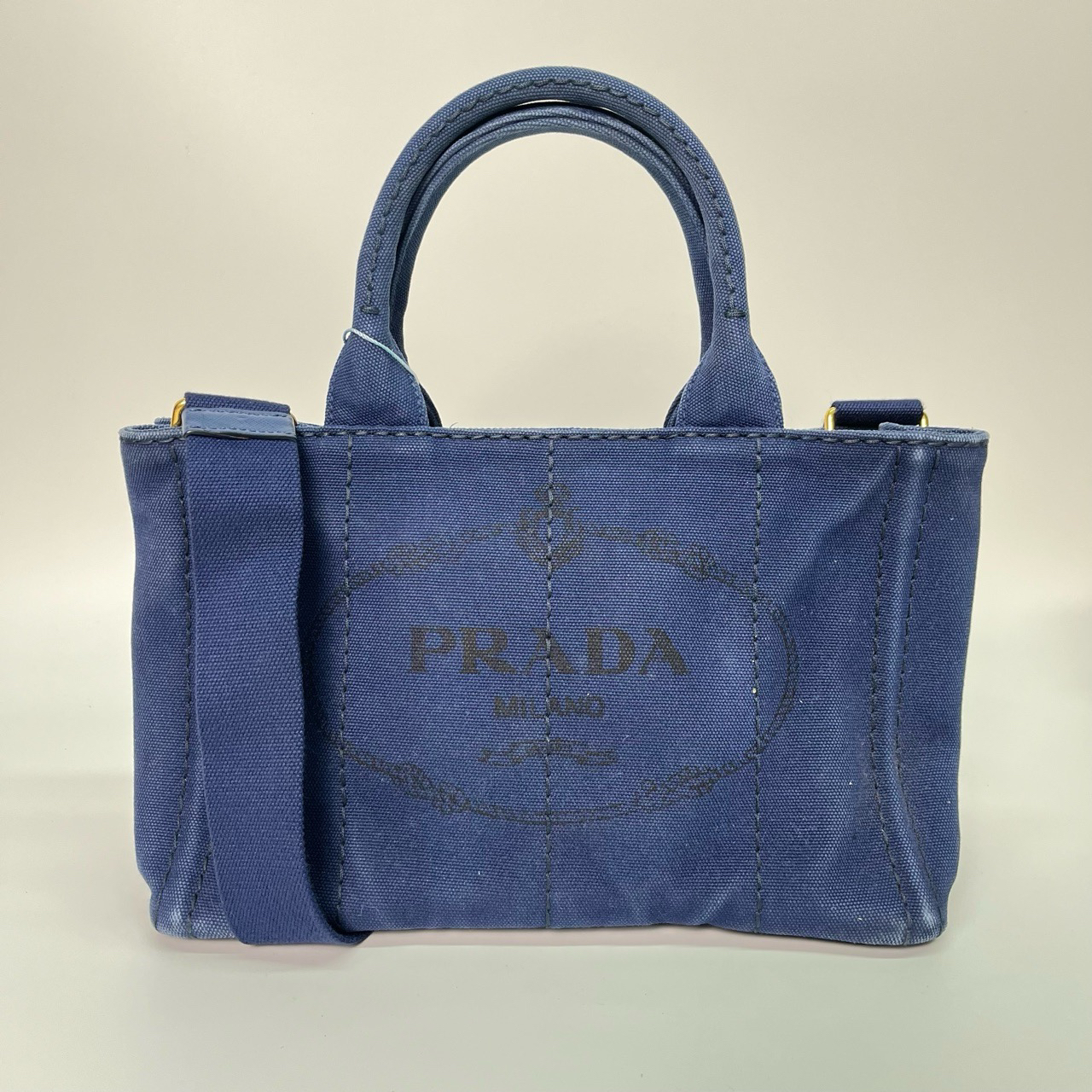 95新 Prada/普拉达 蓝色 金扣 牛仔沙滩包 肩带/6365