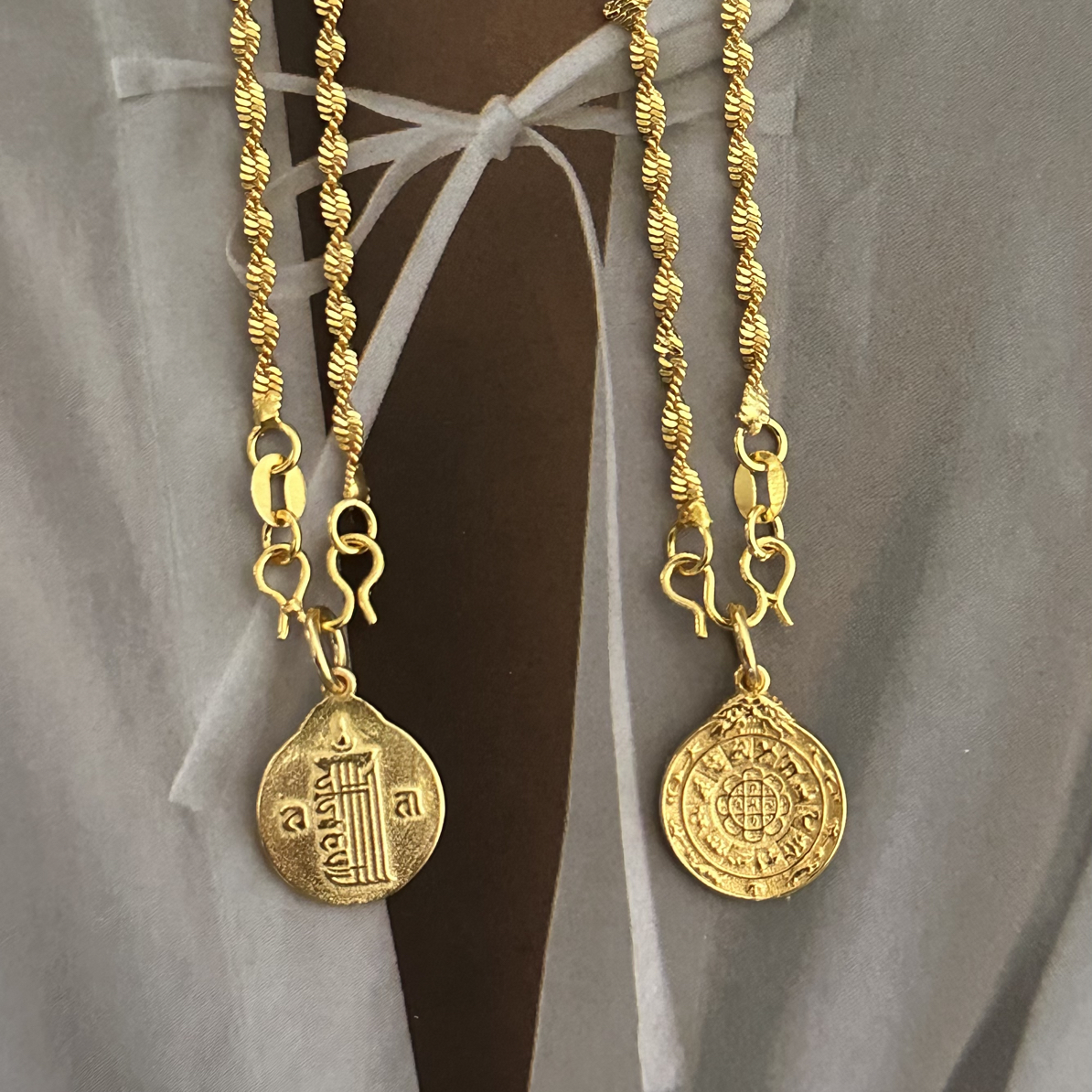 铜合金大理石项链  双面素款九宫格八卦古法金圆吊牌配件坠链