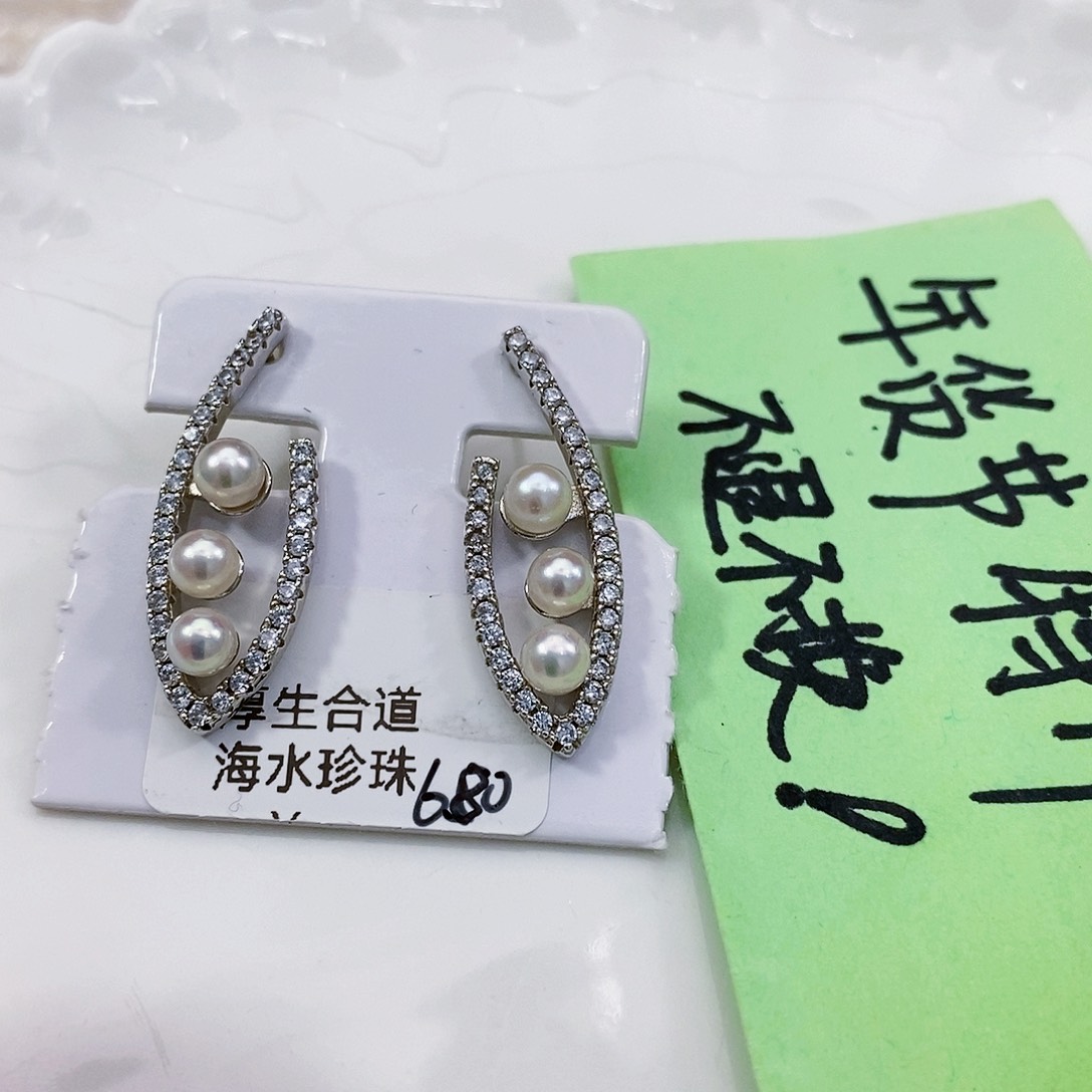 海水珍珠耳饰银S925镶嵌