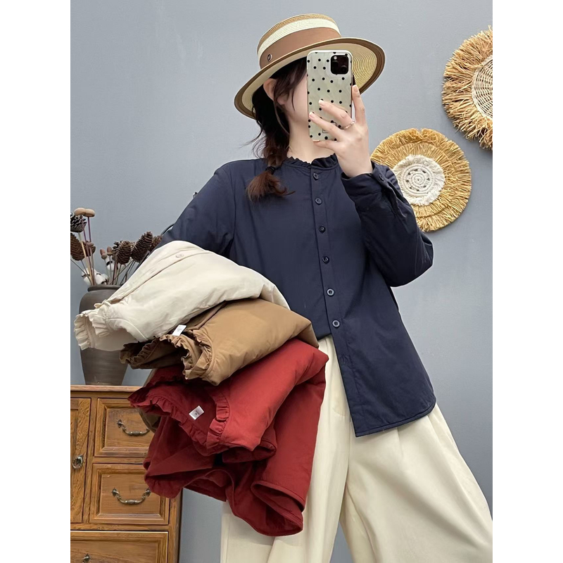 【花边领 夹棉】秋冬纯棉花边领设计夹棉长袖衬衫纯色百搭单穿内搭