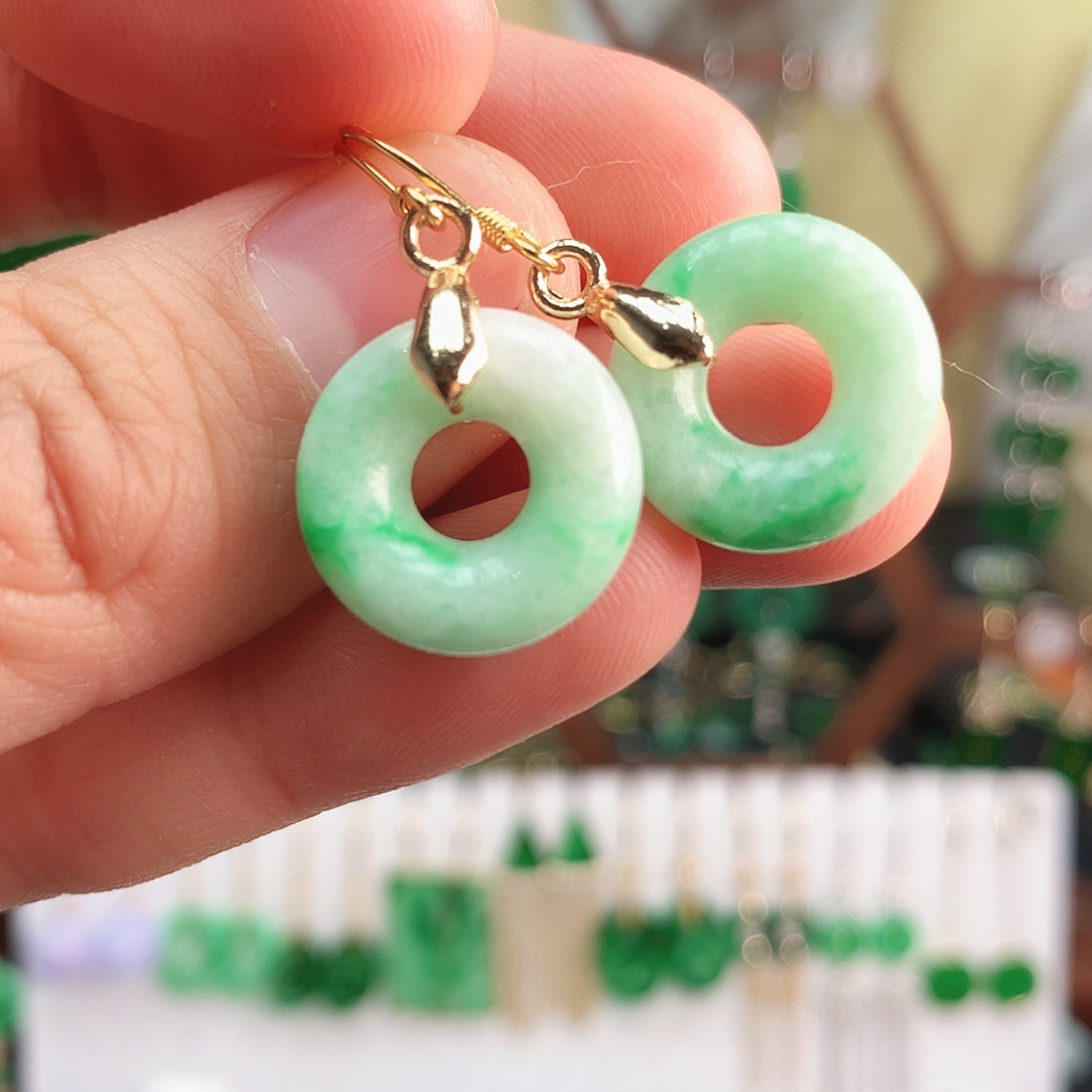 翡翠耳饰银S925镶嵌耳饰