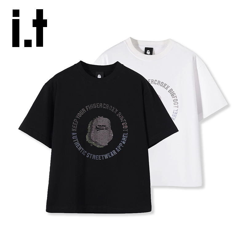 i.t FINGERCROXX短袖百搭时尚情侣休闲时尚烫钻潮流圆领春夏宽松X