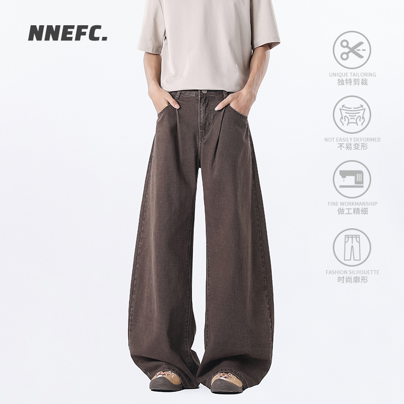 NNEFC美拉德复古水洗做旧牛仔裤男女潮牌cleanfit宽松直筒阔腿裤
