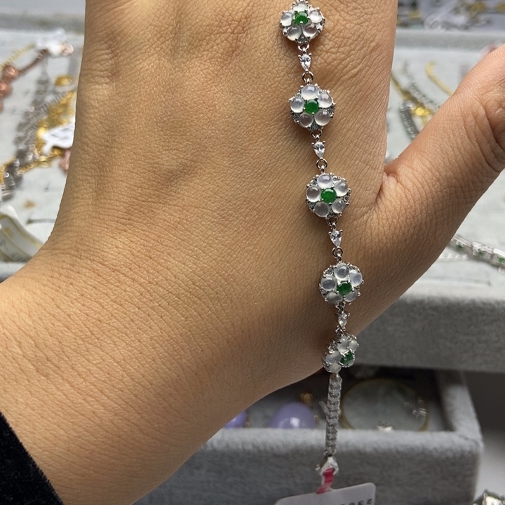 翡翠手链银S925镶嵌手链