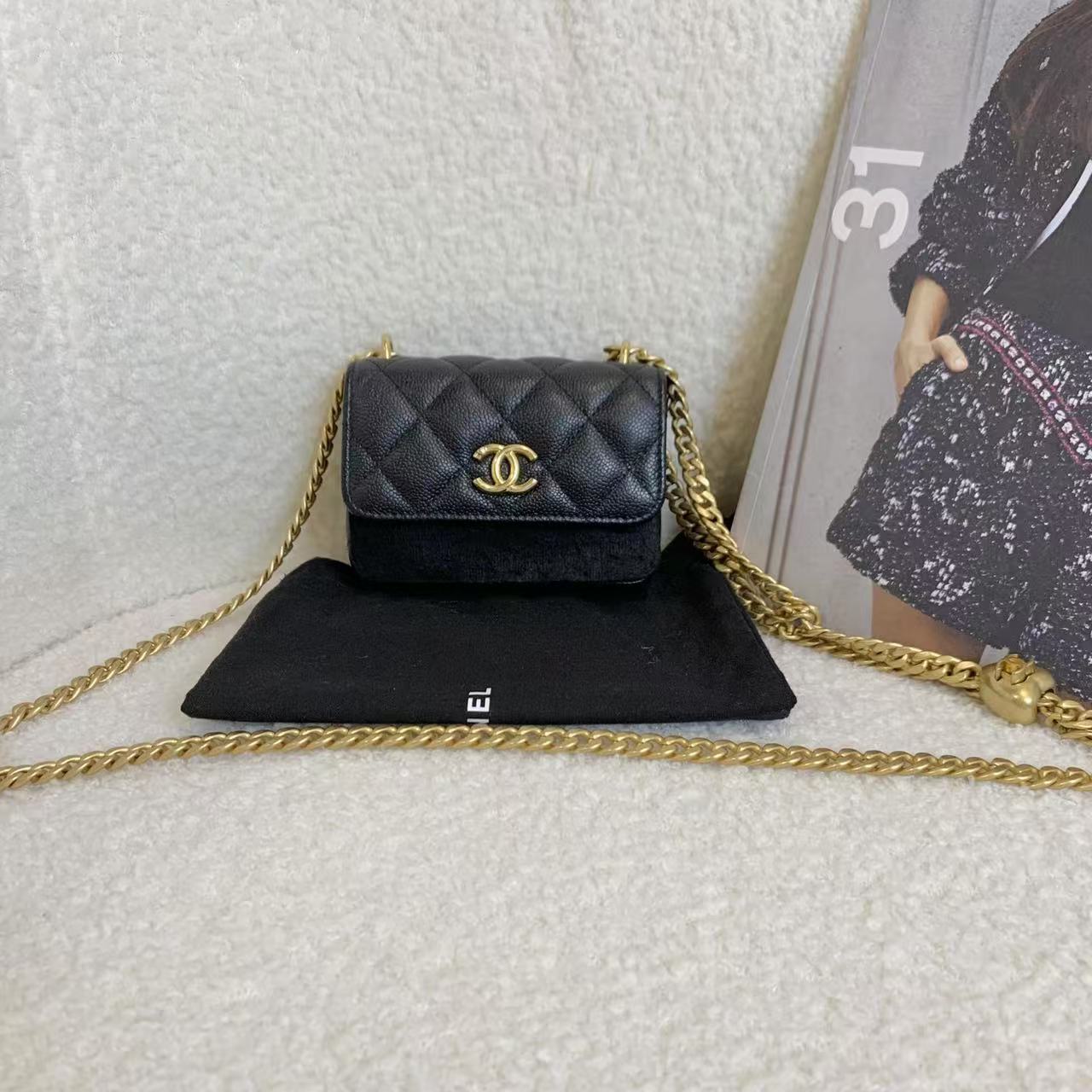 99新 Chanel/香奈儿 壹臻/23p黑金爱心金球 小废包/ 45776570