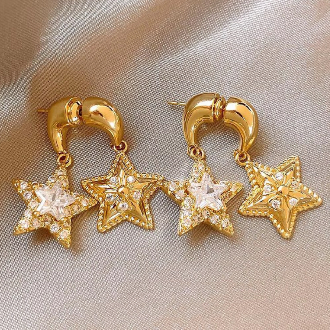 合金耳饰 银针一款两戴式星星耳环时尚百搭轻奢精致耳钉小众高级