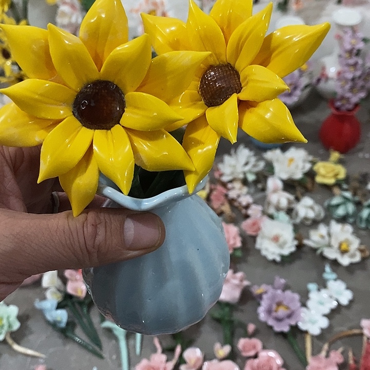 瓷片纯手工陶瓷花摆件瑕