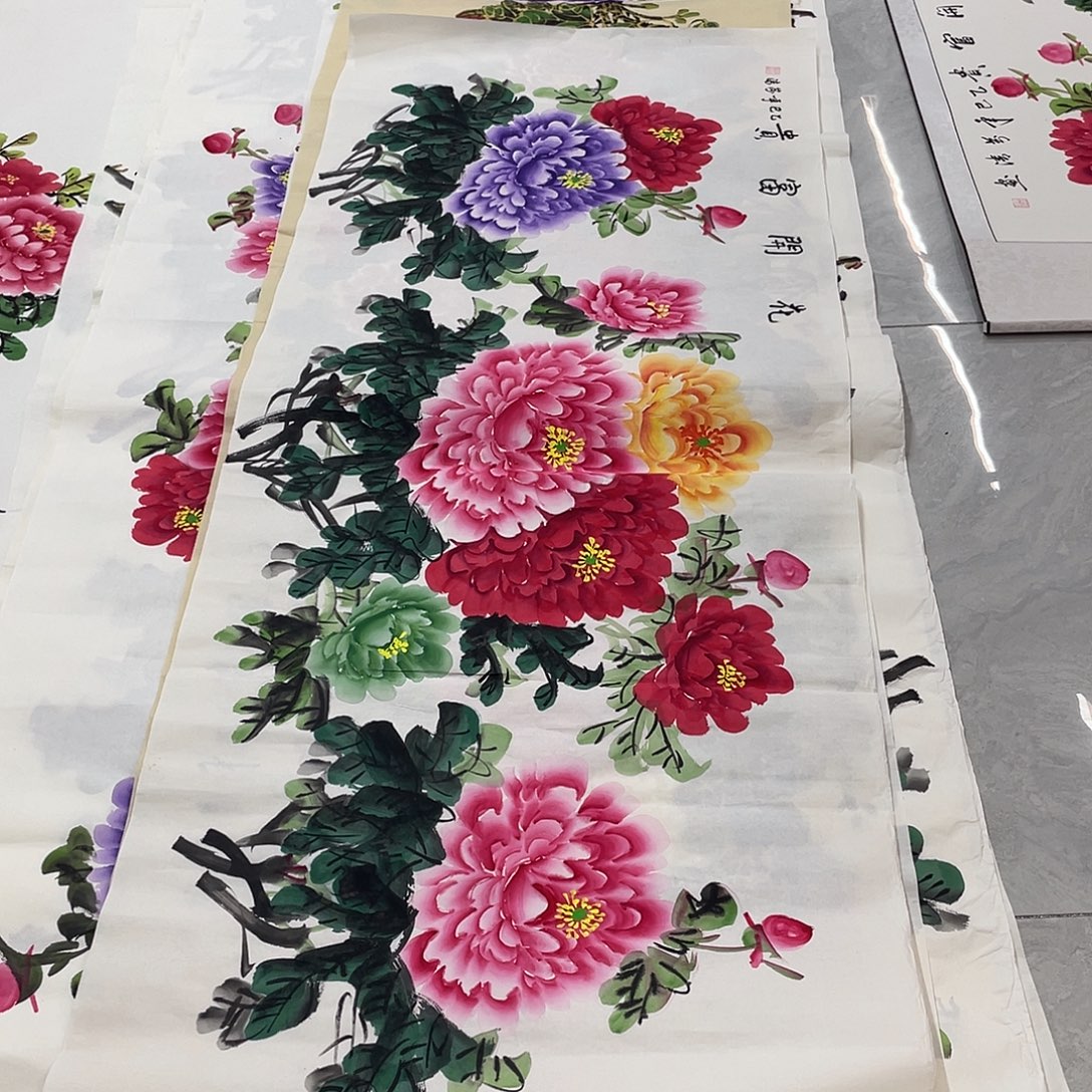 国画国画作品书法作品原稿小六尺牡丹九朵