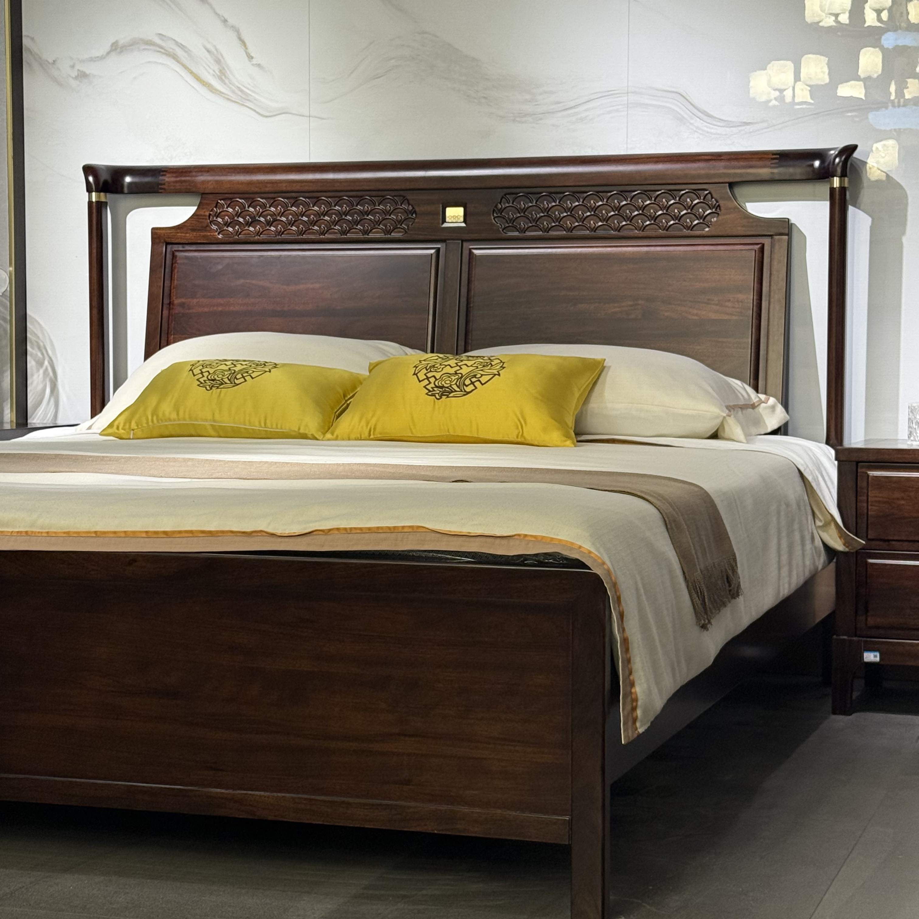 【黑檀木】A496实木大床161/191*218*120（1.5米/1.8米）