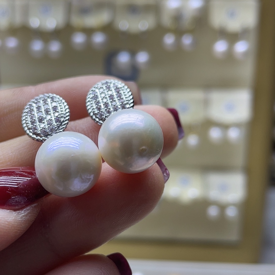 淡水珍珠耳饰银S925镶嵌