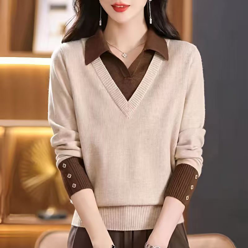 【100-200】优雅风开衫款韩版圆领女毛针织衫时尚打底气质慵懒毛衣