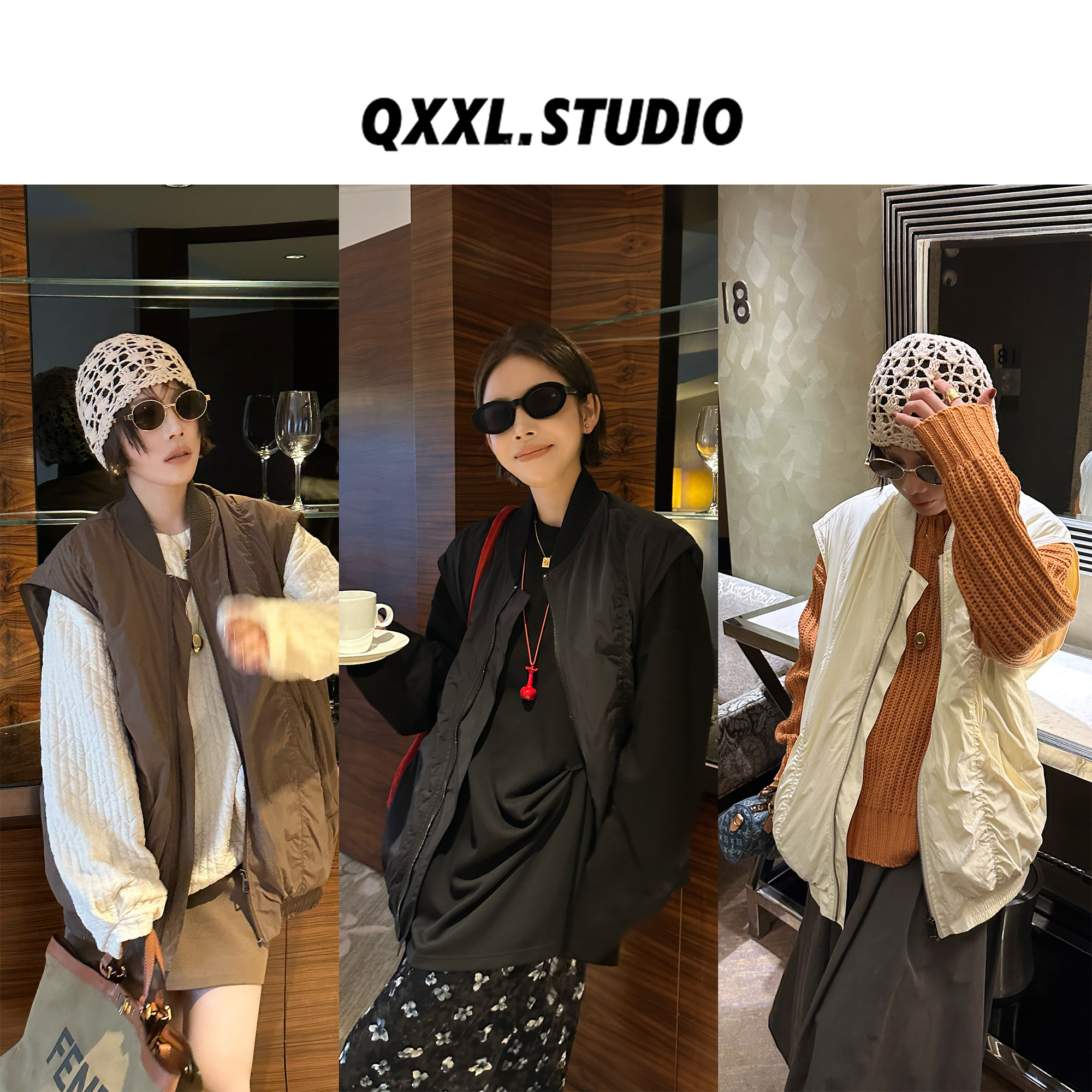 邱小小丽呀 秋季新款韩版纯色外穿马甲女百搭休闲拉链式外套上衣