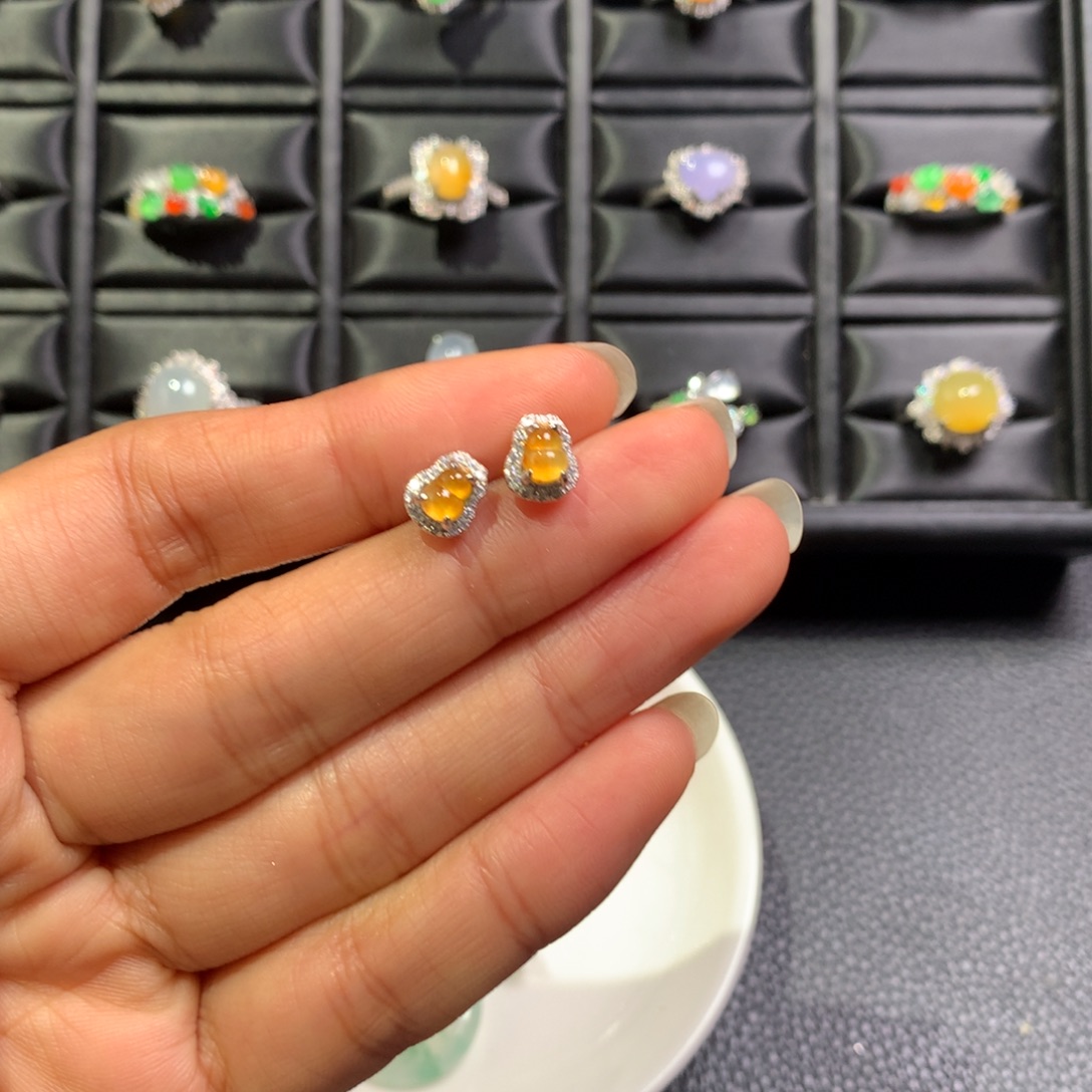 翡翠银S925镶嵌耳饰