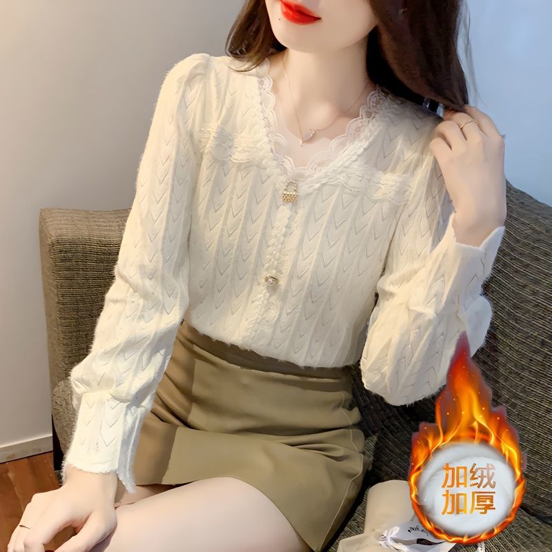 2025秋冬新款蕾丝衫显瘦百搭衬衫遮肚减龄秋季休闲减龄打底上衣女