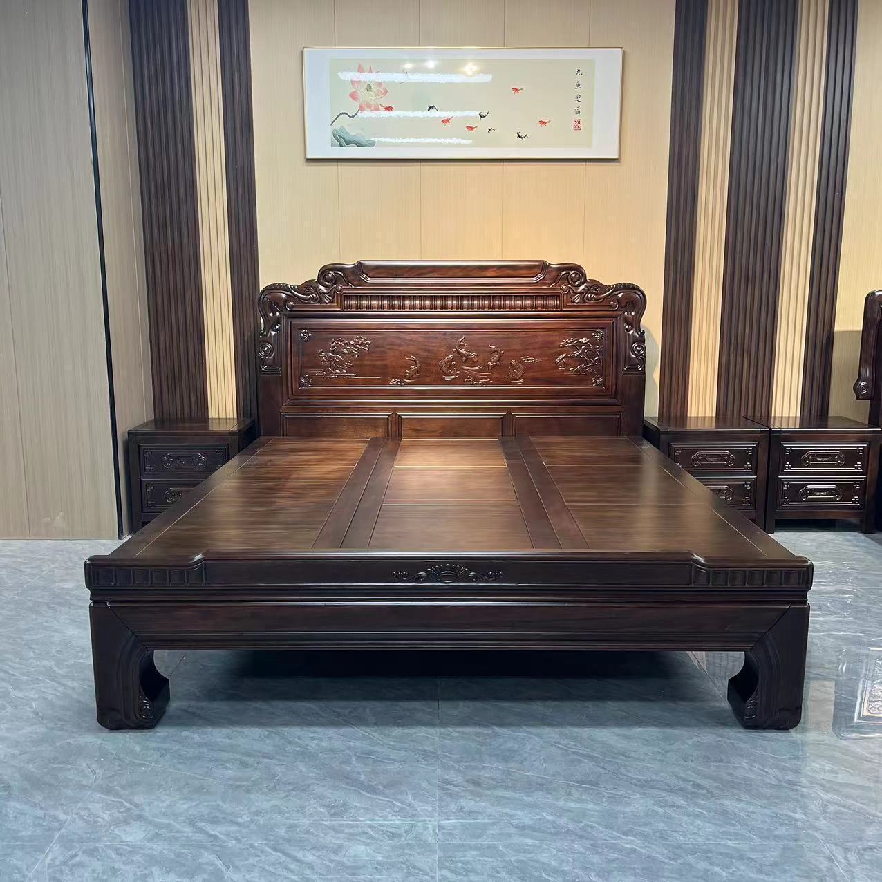 【专属链接】南美榫卯紫檀木全实木床家用主卧雕花大床