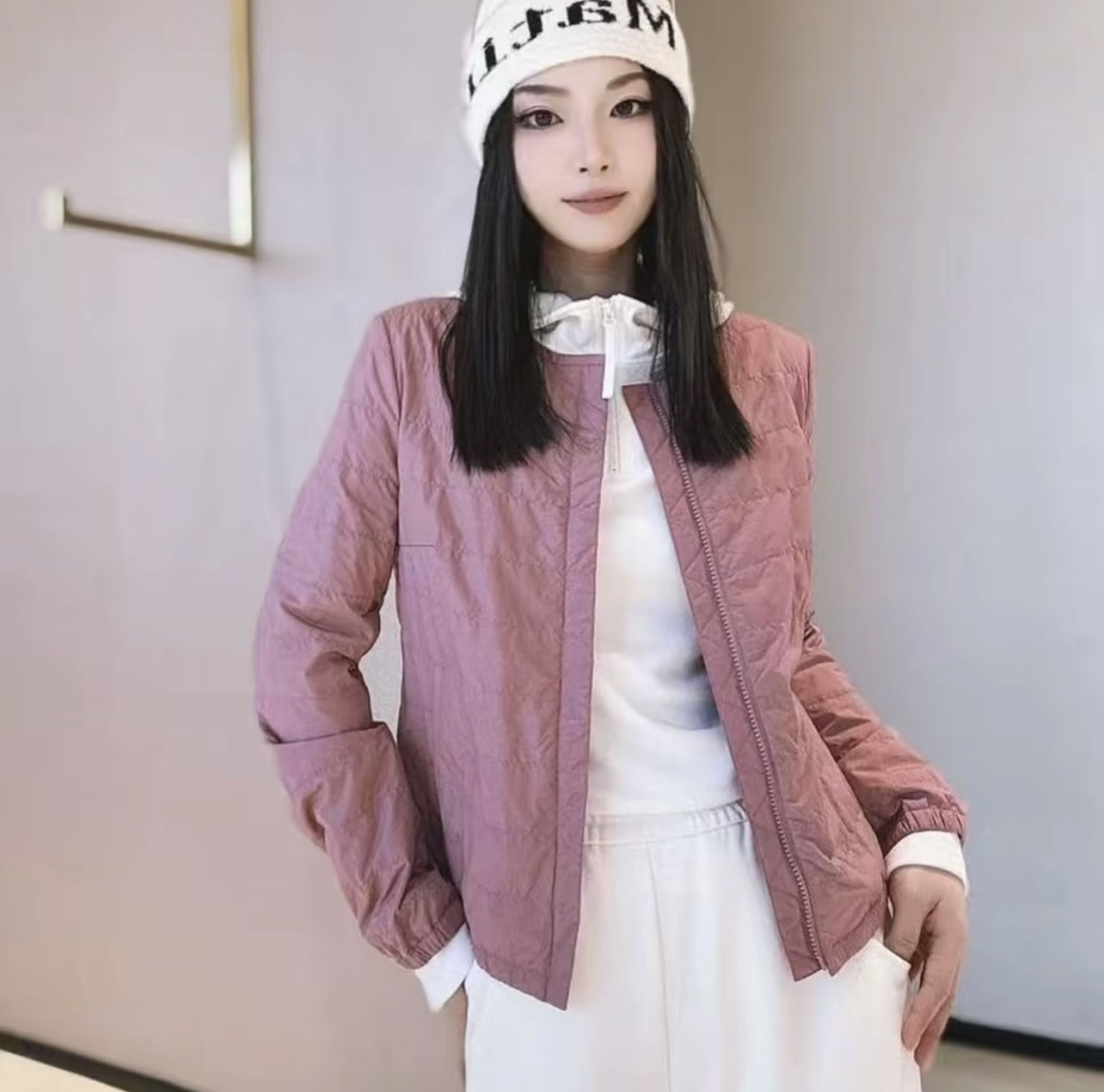 阿玛家2025秋冬新款时尚休闲轻薄百搭菱格新雪丽棉服女外套540048