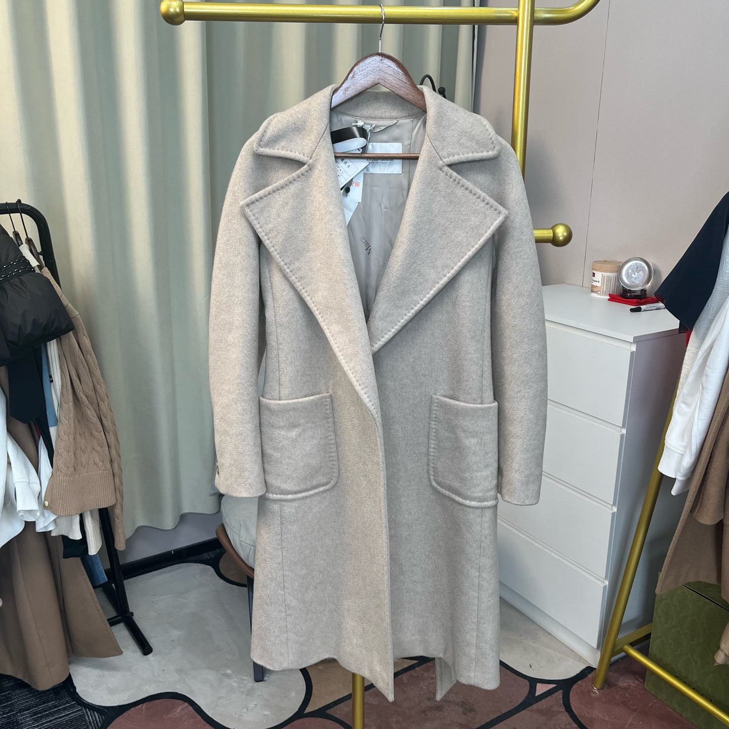 99新 MaxMara 玄色 燕麦色ROVO系列中长款大衣 34码 99新