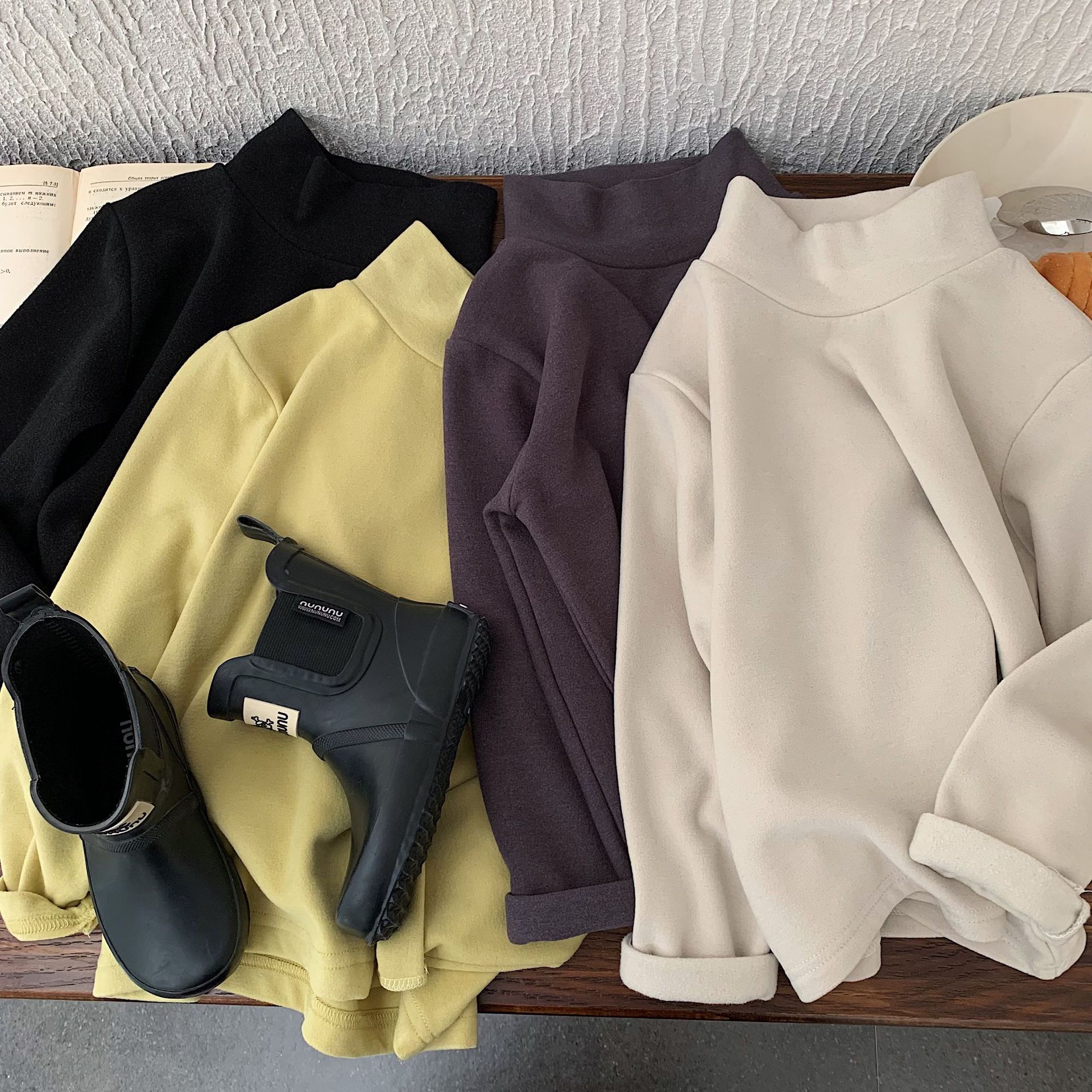 冬季新款韩版儿童纯色高领打底衫男童女童高克重弹力厚实保暖上衣