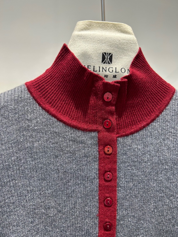 LH004立领拼接款针织毛衣