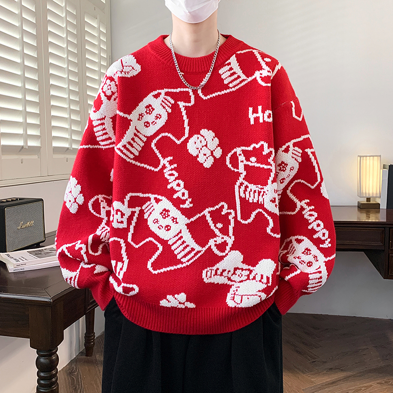 2025冬季新款打底潮流圆领加厚韩版保暖针织毛衣