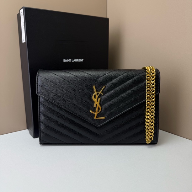 99新 YSL/圣罗兰 鱼子酱黑金信封包中号