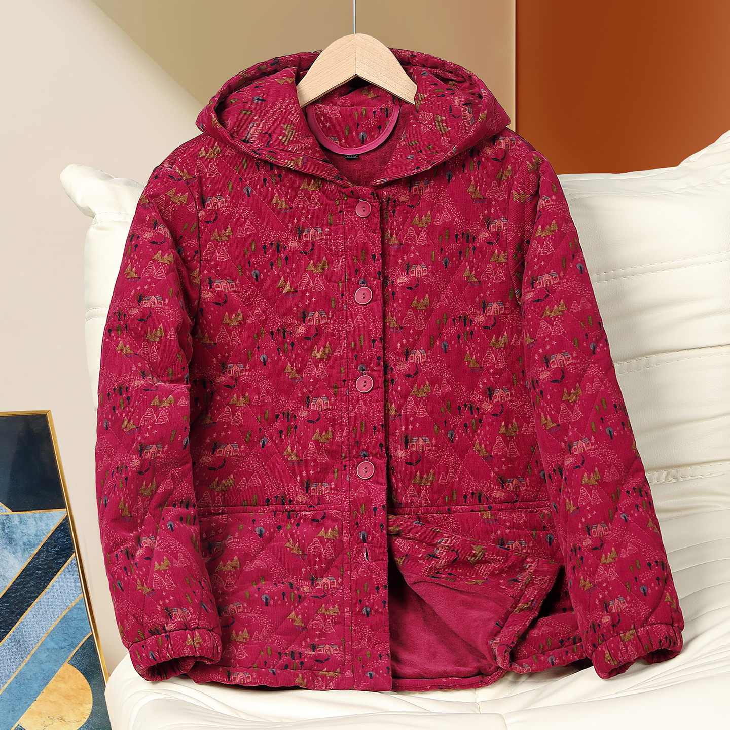 中老年秋冬夹棉女连帽外套奶奶冬装纯棉上衣服老人太太轻薄款棉衣