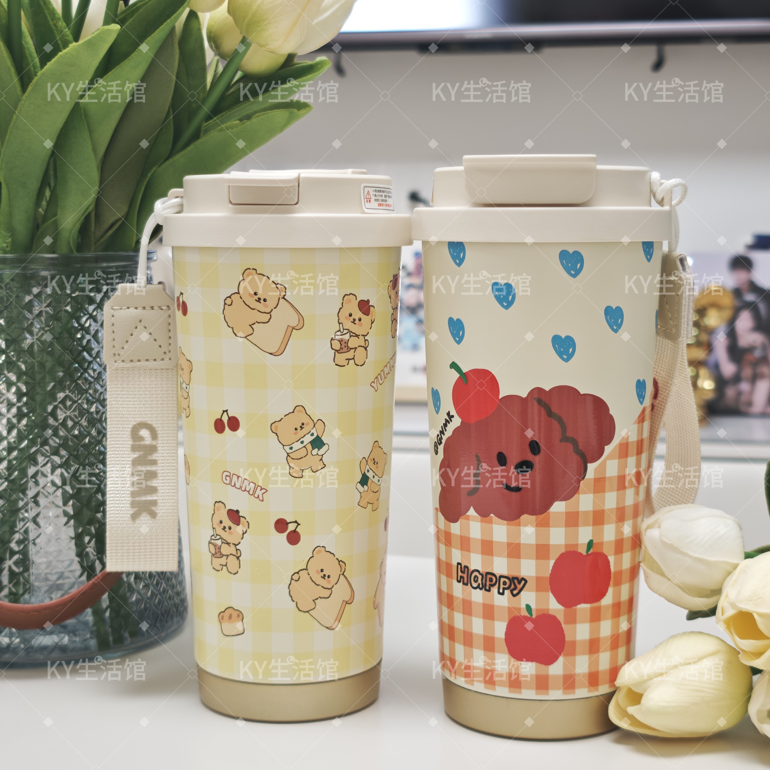 萌壳CC双饮可爱便携咖啡杯背带保温杯吸管女生高颜值550ML