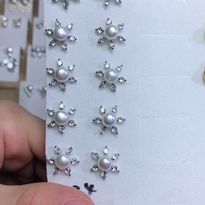 淡水珍珠耳饰银S925镶嵌