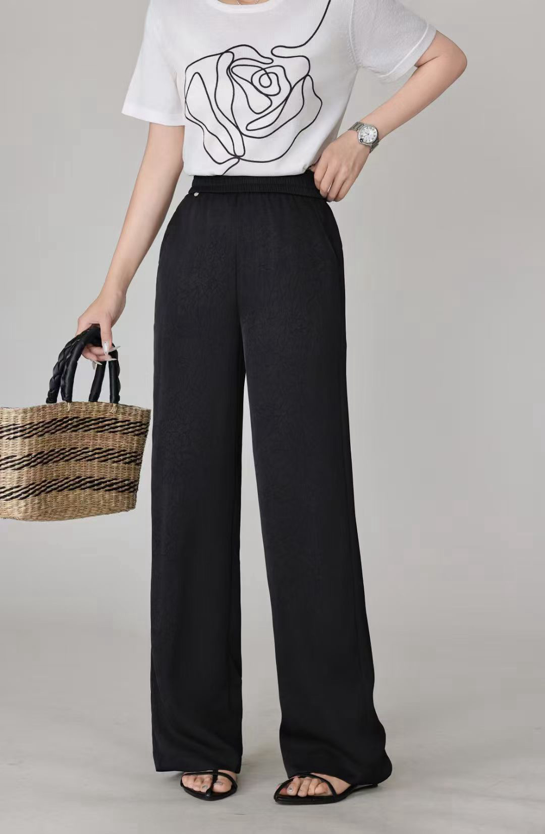 新款冰凉垂感窄版直筒裤6199