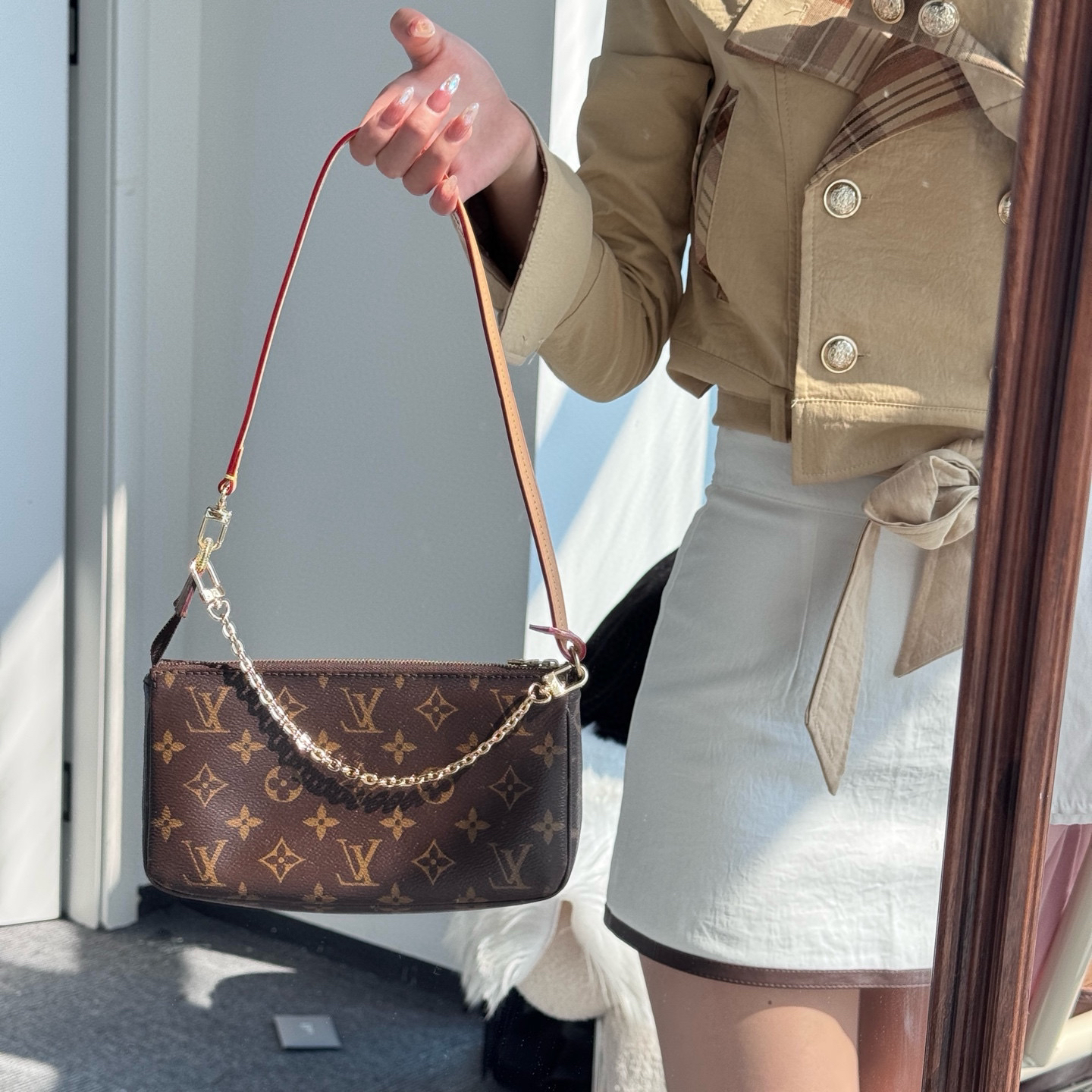 95新 LouisVuitton/路易威登 lv老花麻将手拎腋下包