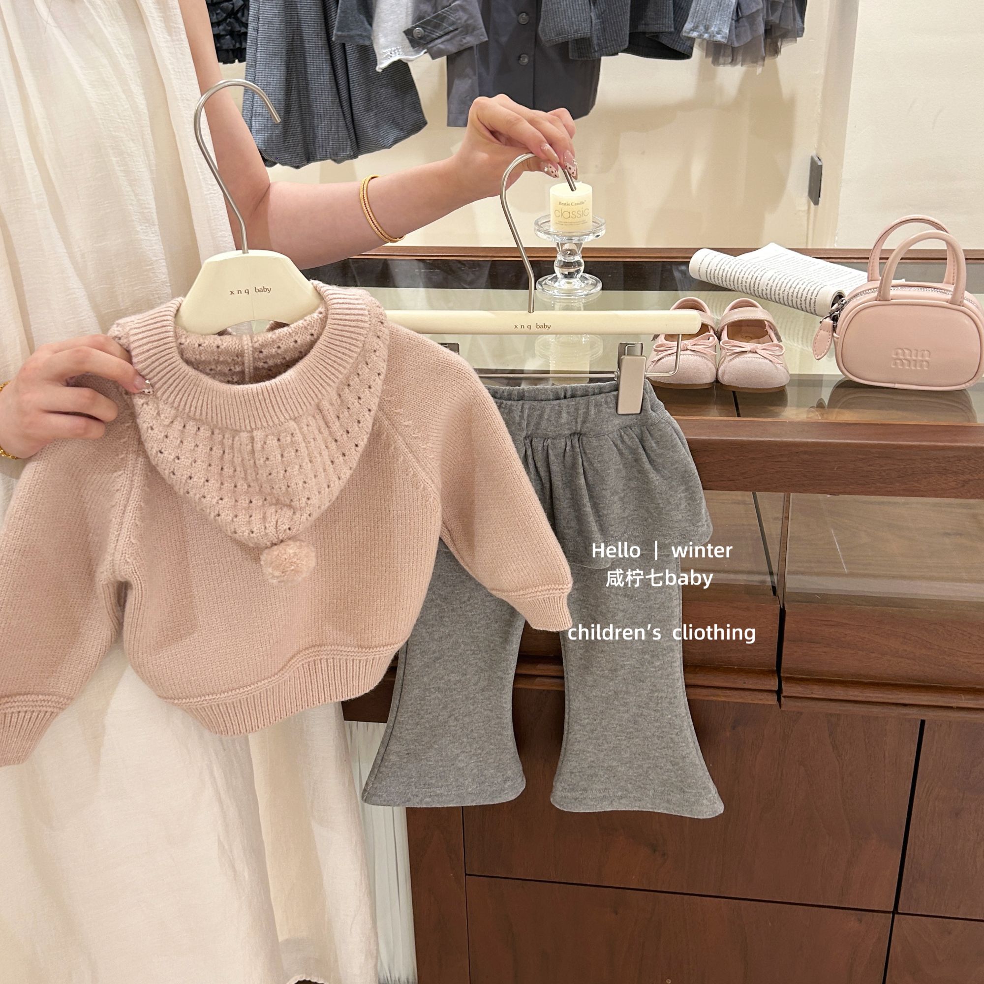 【咸柠七】小韩妹！女童冬装新款镂空钩花加厚毛衣外套连帽针织衫