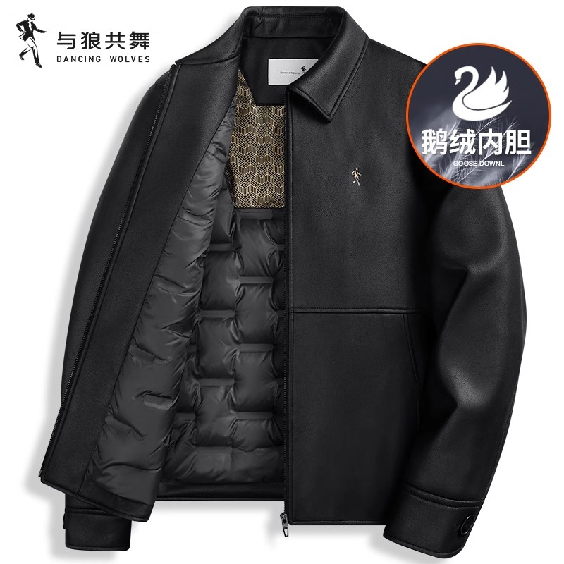 【鹅绒内胆】与狼共舞2025冬季新款男士夹克翻领麂皮质感行政外套