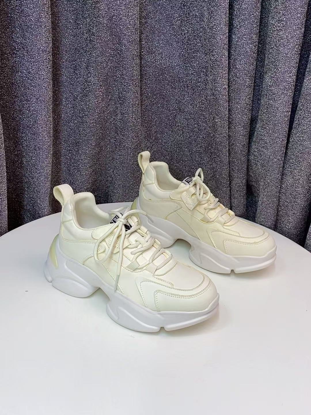 C3259  米色  高端时尚厚底圆头系带女休闲运动老爹鞋