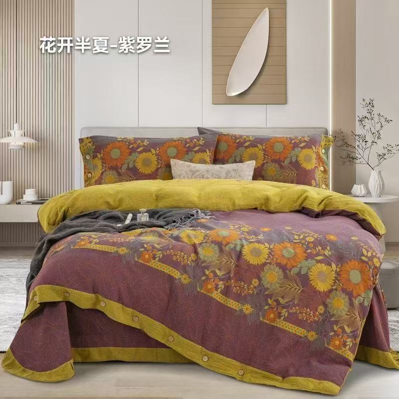 （花开半夏双人被八斤）2.0M*2.3M高端双层纱纯棉柔软亲肤可机洗