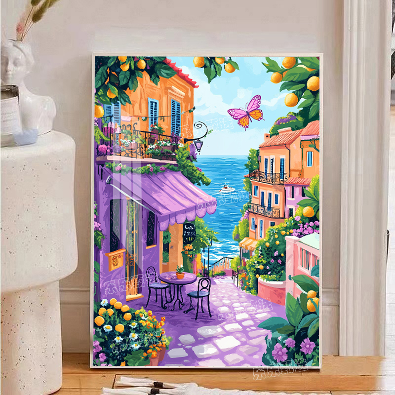 【乐乐甄选钻石画】满钻(海边小镇)唯美浪漫手工DIY装饰画