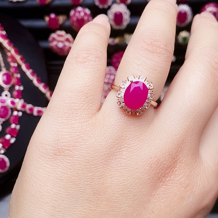 红宝石戒指银S925镶嵌