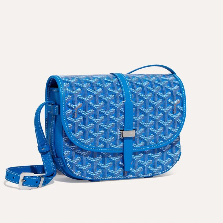 99新 Goyard 98新戈雅5042蓝色老花单扣小号翻盖男士邮差包斜挎包
