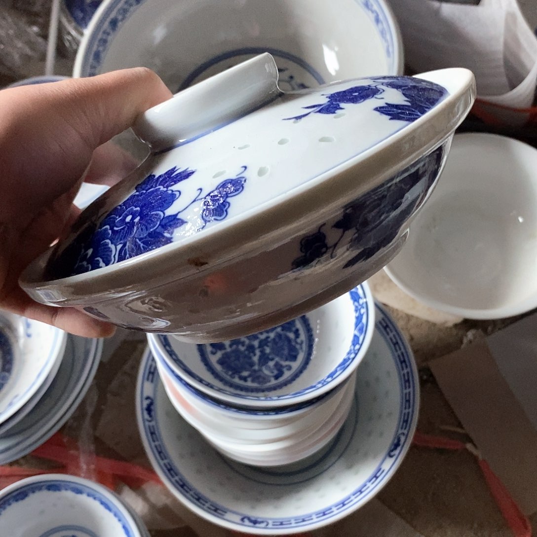 摆件8寸青花玲珑瓷盘