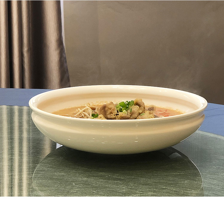 中式陶瓷白瓷圆形汤盘家用高温小蛮腰碗