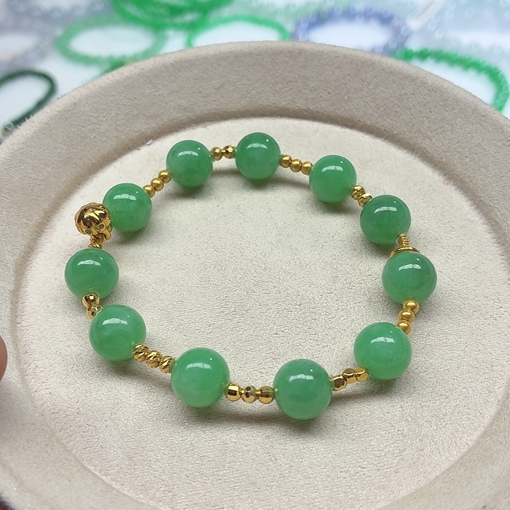 翡翠18K金镶嵌手链天然缅甸翡翠A货卡9.9