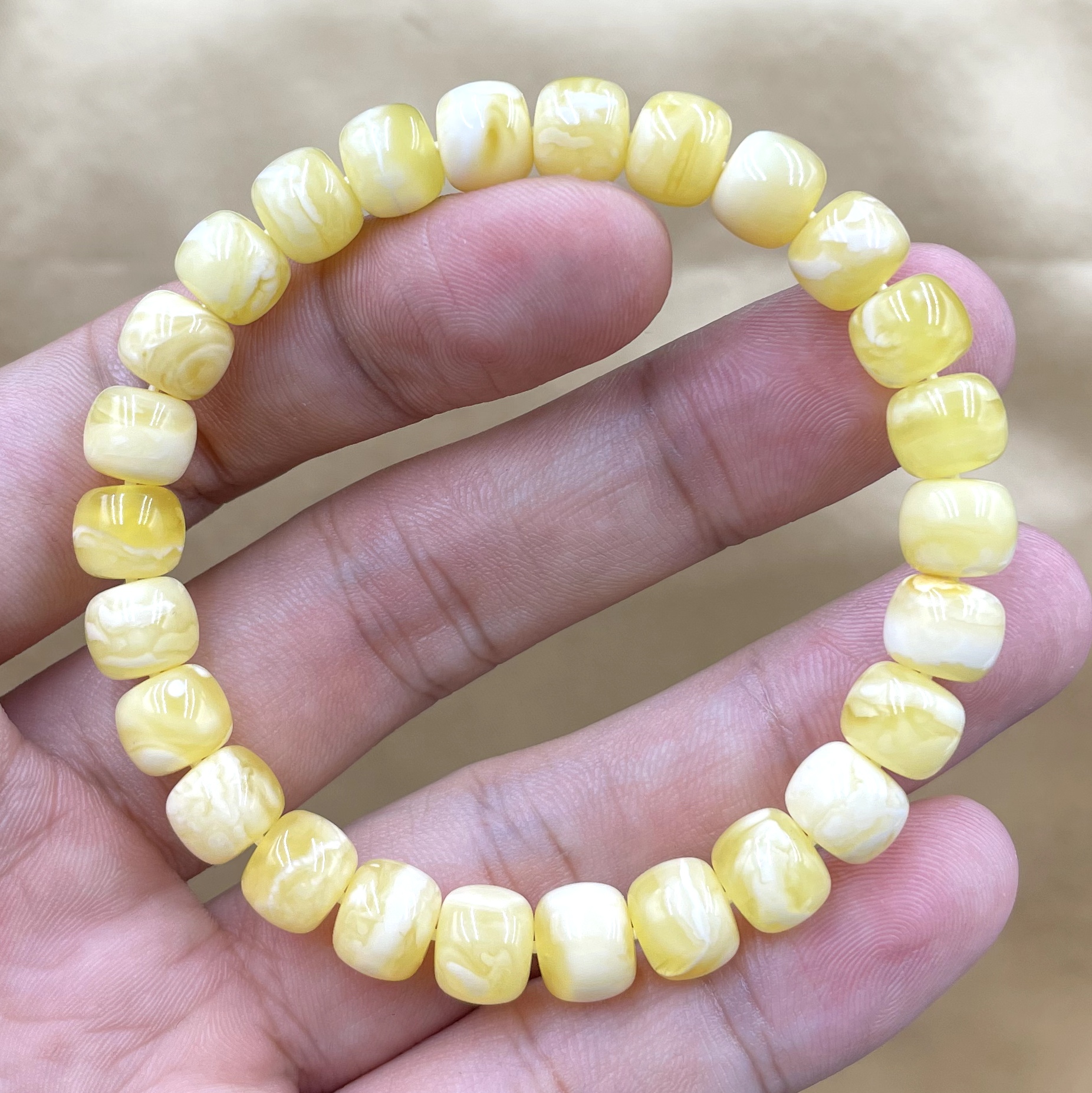 原矿俄料蜜蜡老型手串同料瓷白飘白花器型饱满黄金比例1:1尺寸8×7