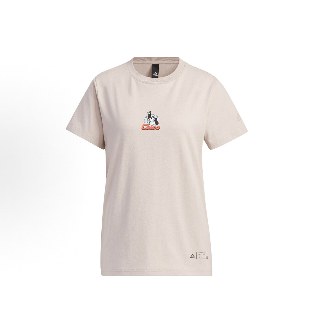 adidas 卡通图案印花宽松运动休闲圆领短袖T恤 女款 灰粉色IP3953