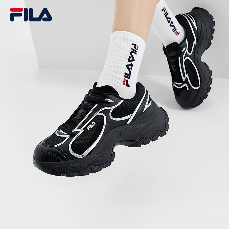 FILA 斐乐官方女鞋鱼刺4老爹鞋运动鞋2025夏季新款增高黑色休闲鞋