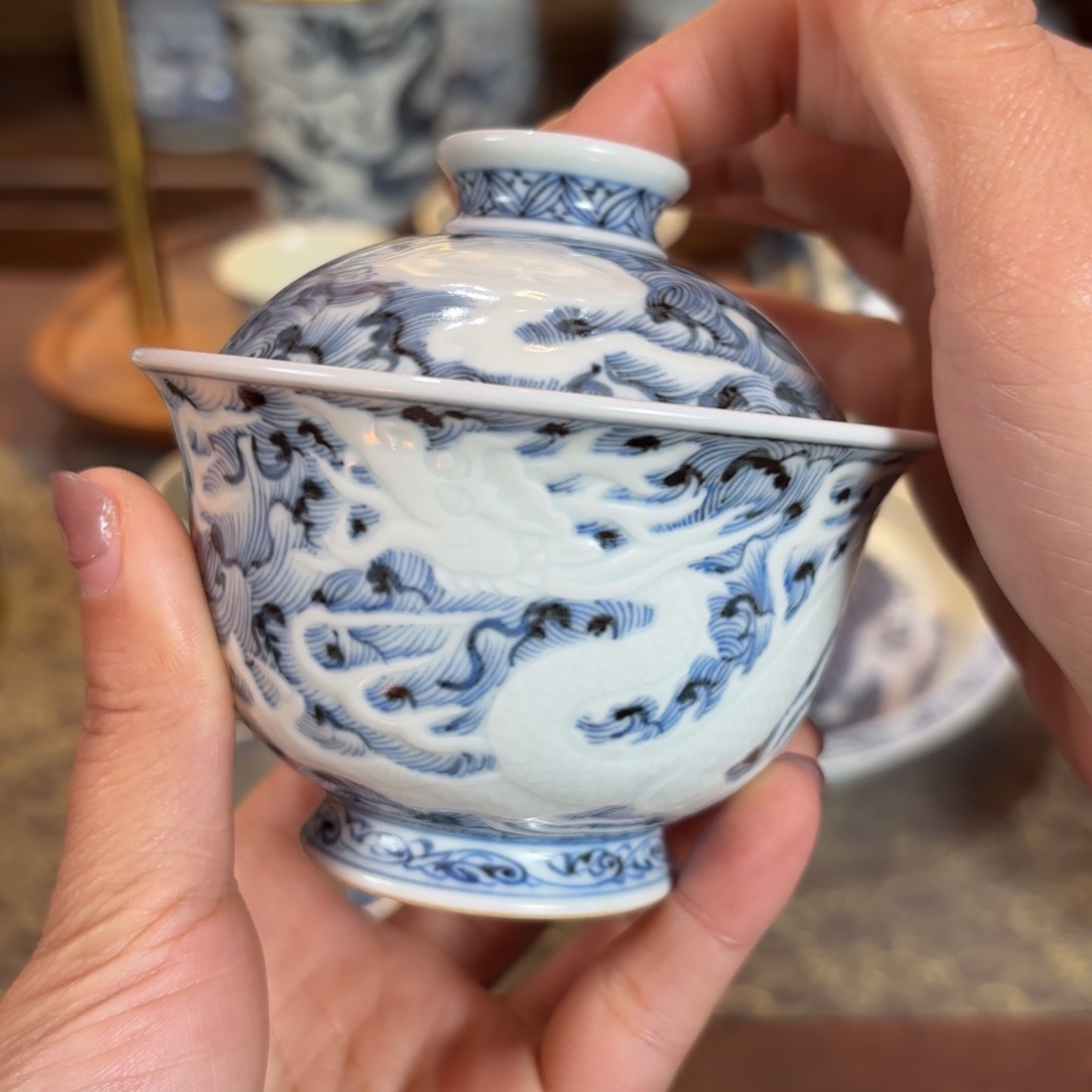 杯雕刻龙盖碗博陵造物