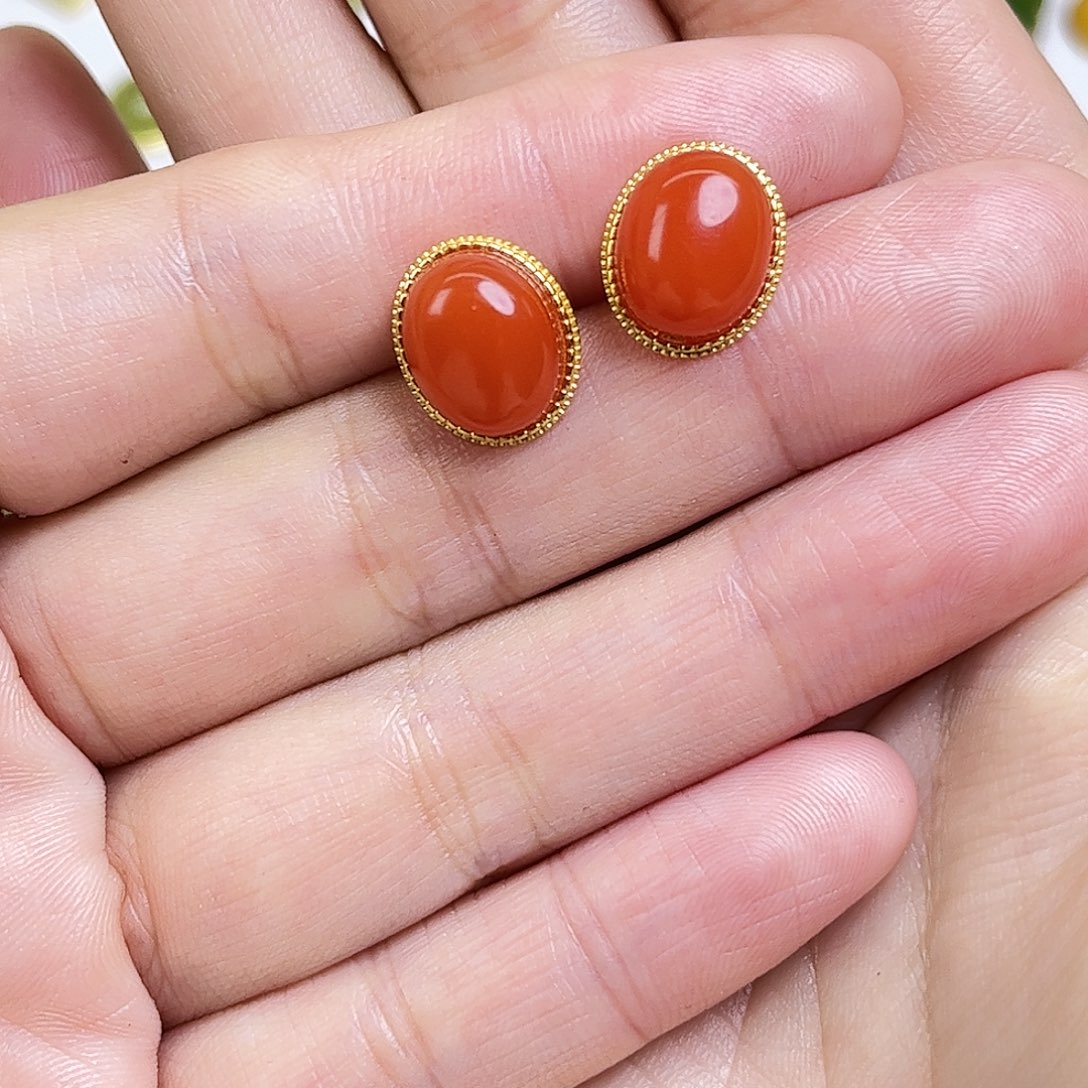 玉***9南红玛瑙银S925镶嵌耳饰