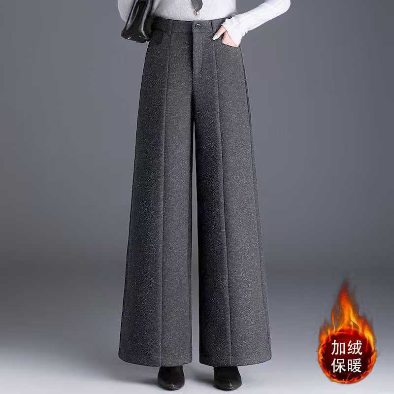 【运费补贴】加绒加厚毛呢阔腿裤2025冬新款女高腰显瘦宽松休闲百搭