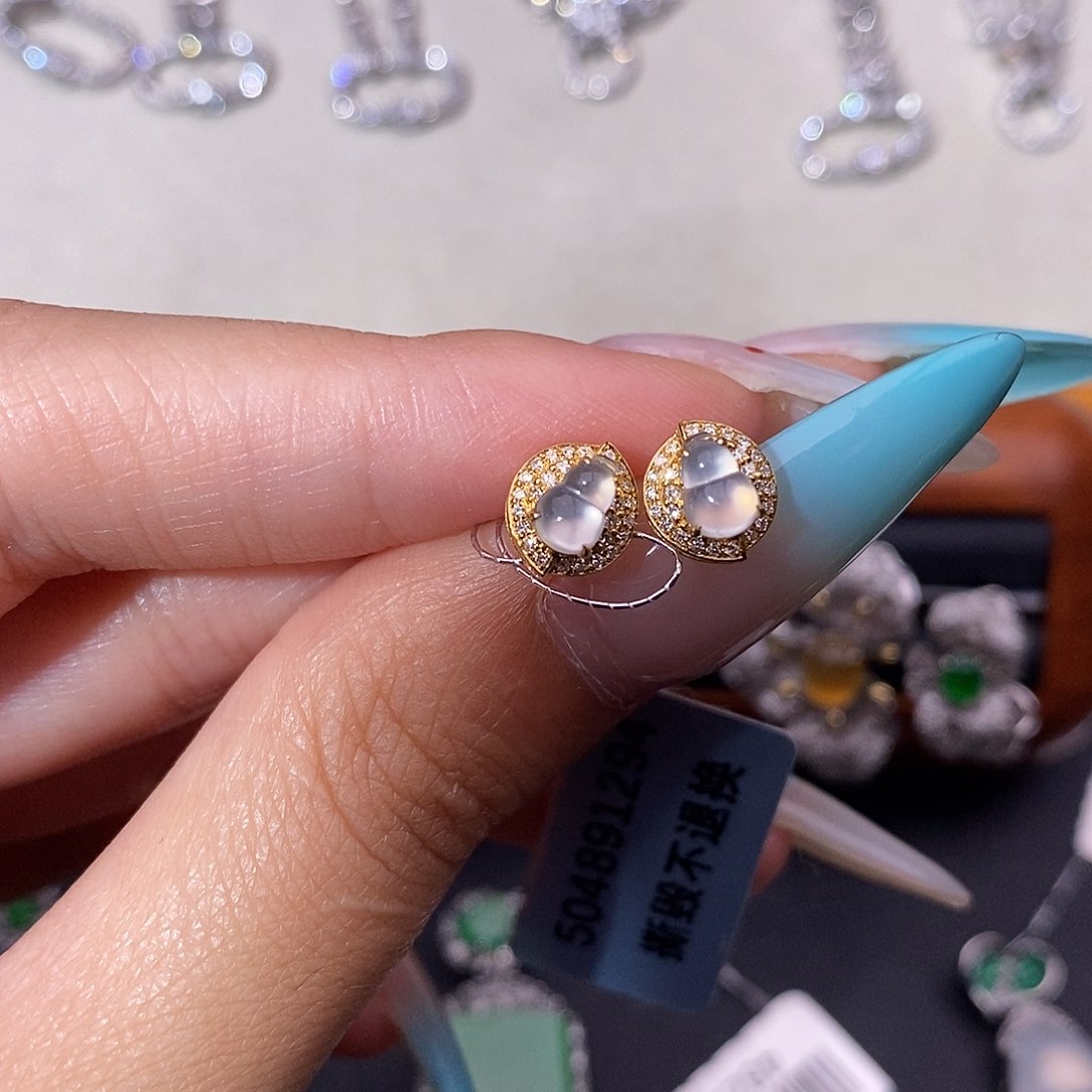 翡翠18K金镶嵌耳饰葫芦